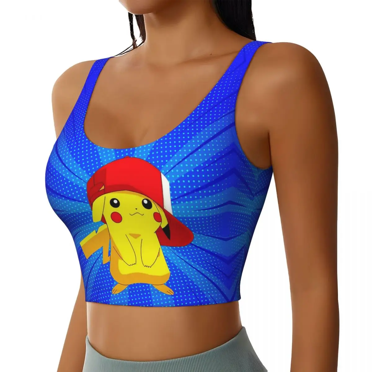 Custom Pikachus High Impact Kawaii Pikachu Sports Bra Women Gym Workout Yoga Crop Top