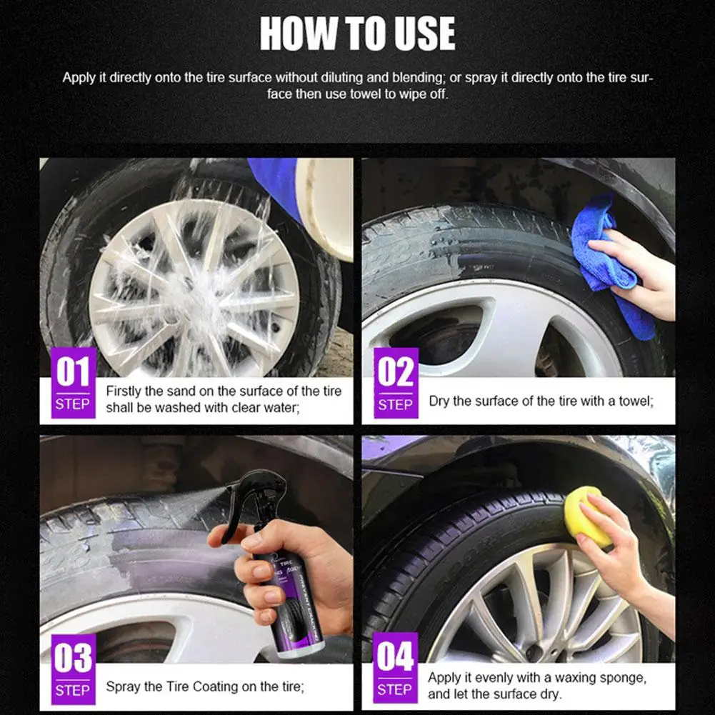 Car Tire Shine Coating Tyre Gloss Plastic Rubber Wheel Restorer Agent Spray Polishing Brightener Auto Car Detailing