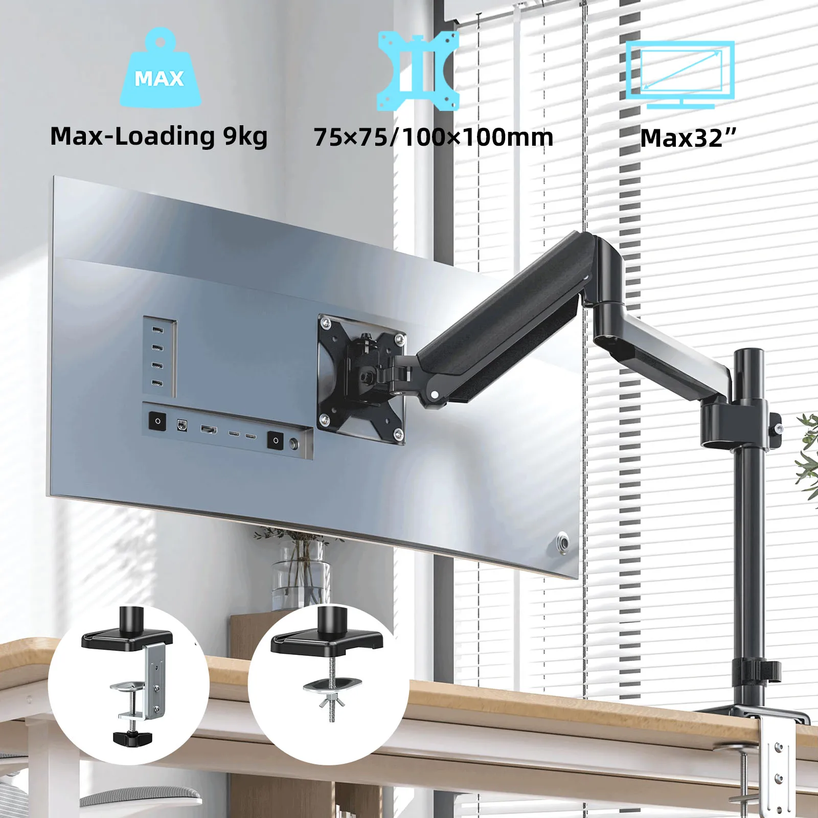 suporte ajustavel para monitor unico mola de gas de movimento total braco de extensao montagem vesa 75x7 100x100 mm tela 1332 01