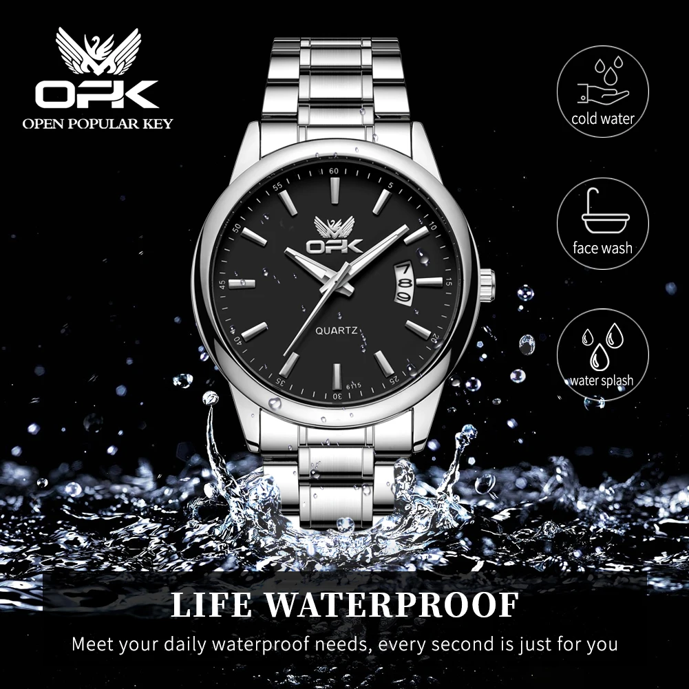 Opk 6010 klassische Quarzuhr für Männer leuchtende wasserdichte Edelstahl Mann Armbanduhr Kalender Original Marke Herren uhren