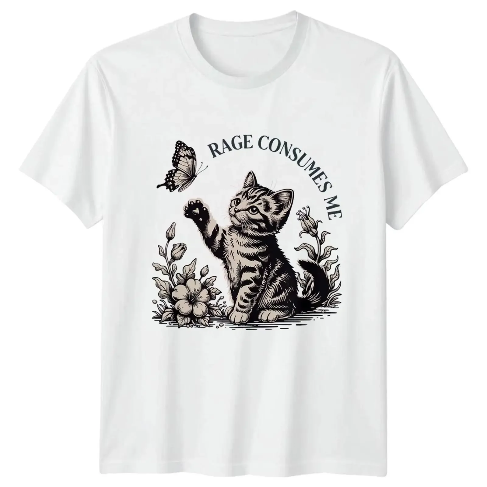 Rage Consumes Me T Shirt Sarcastic Cat Cats Birthday For Him And Her vintage Washed fashion graphic Slightly Soft Versatile