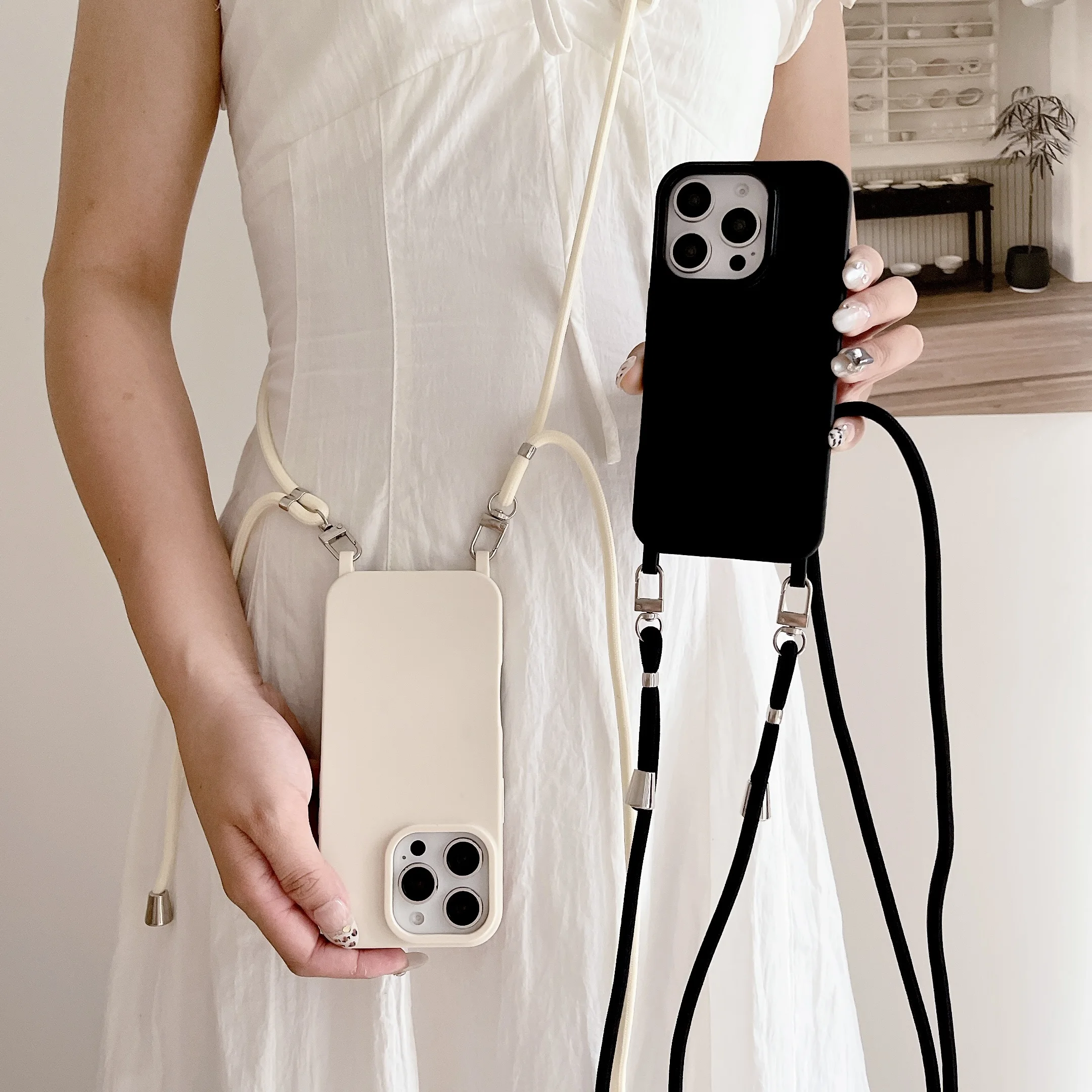 Crossbody Strap Phone Case For iPhone 17 16 15 14 13 12 11 Pro Xs Max Plus X XR 16e 17e Air Hook Lanyard Travel Silicone Cover