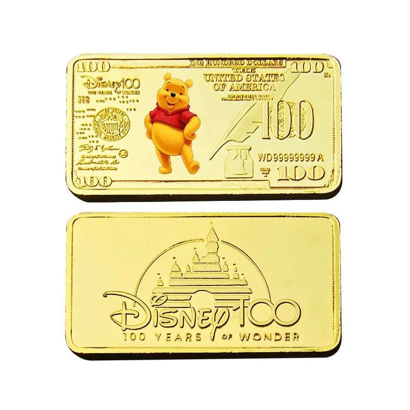 Disney Gold Coin Commemorative 100th Anniversary Coin Winnie The Pooh Series Anime Character Tigger Piglet  Collectibles Gifts