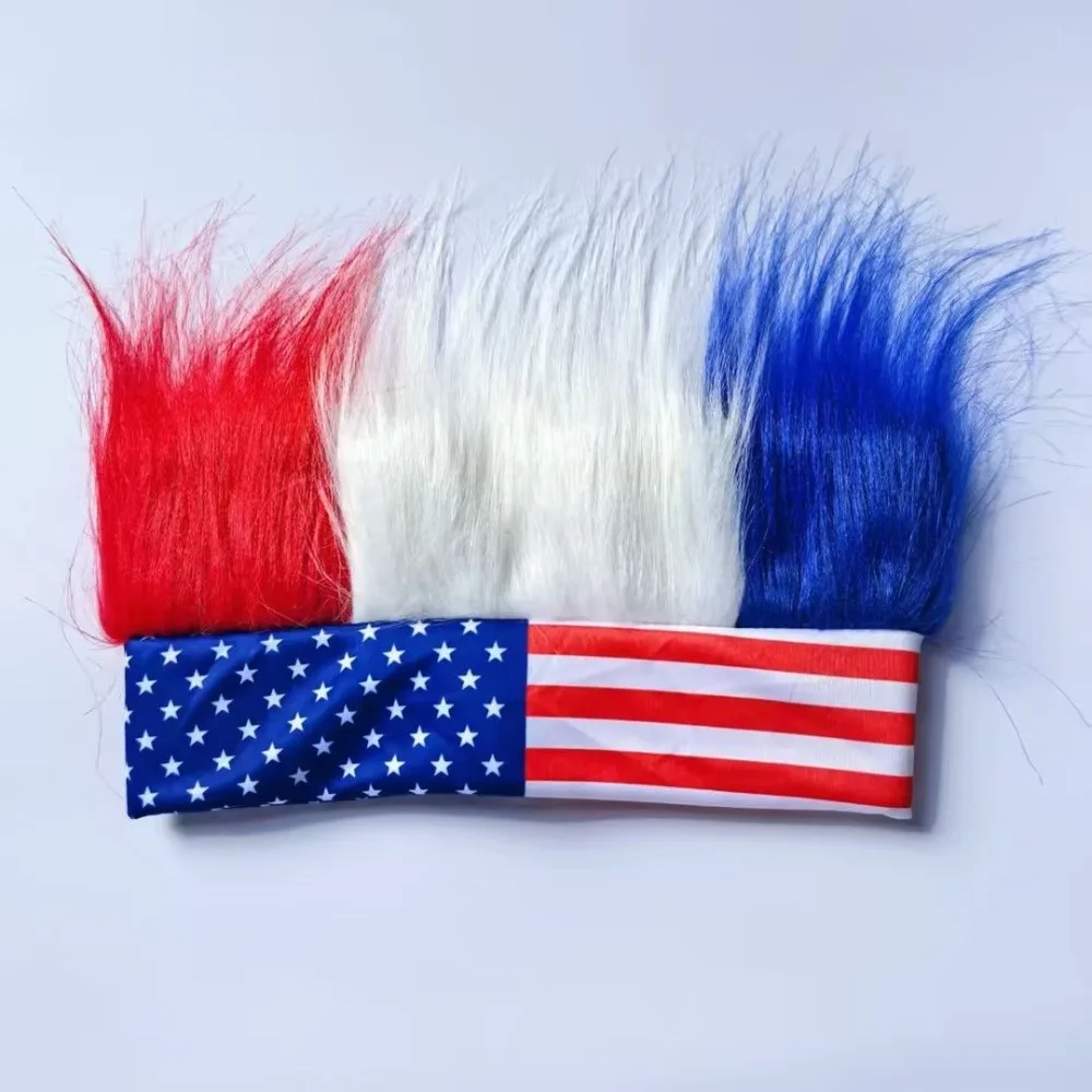 PESENAR USA Flag Patriotic Faux Hair Headband  Red White Blue Sports Fan Accessory for Games AND Events