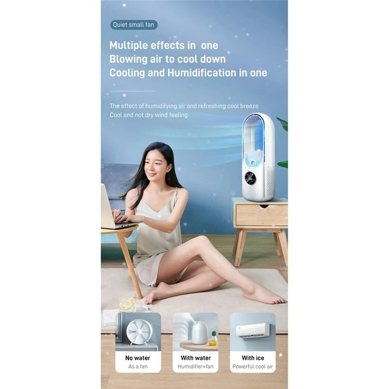 Refrigerador de ar portátil sem folhas, ventilador elétrico, 6 velocidades, temporizador silencioso, ar condicionado, refrigeração, umidificador, condicionamento