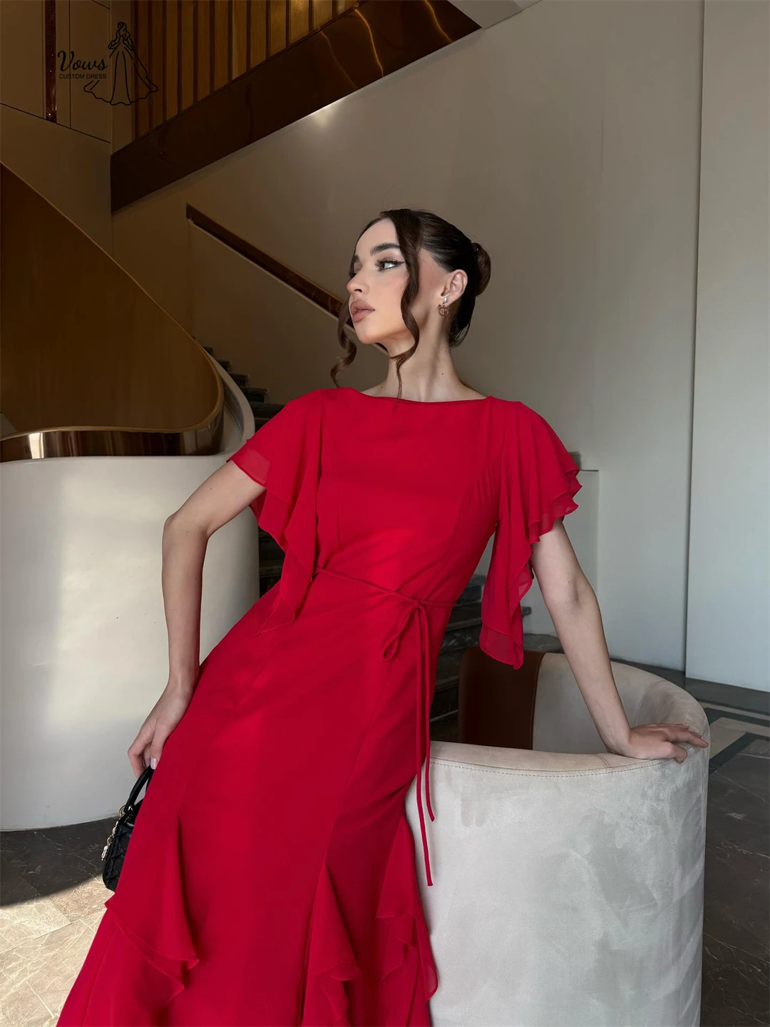 Vows Line A robes noires femme élégante femmes robes de soirée 2025 femme rouge en mousseline de soie sur mesure robes de bal multicouches