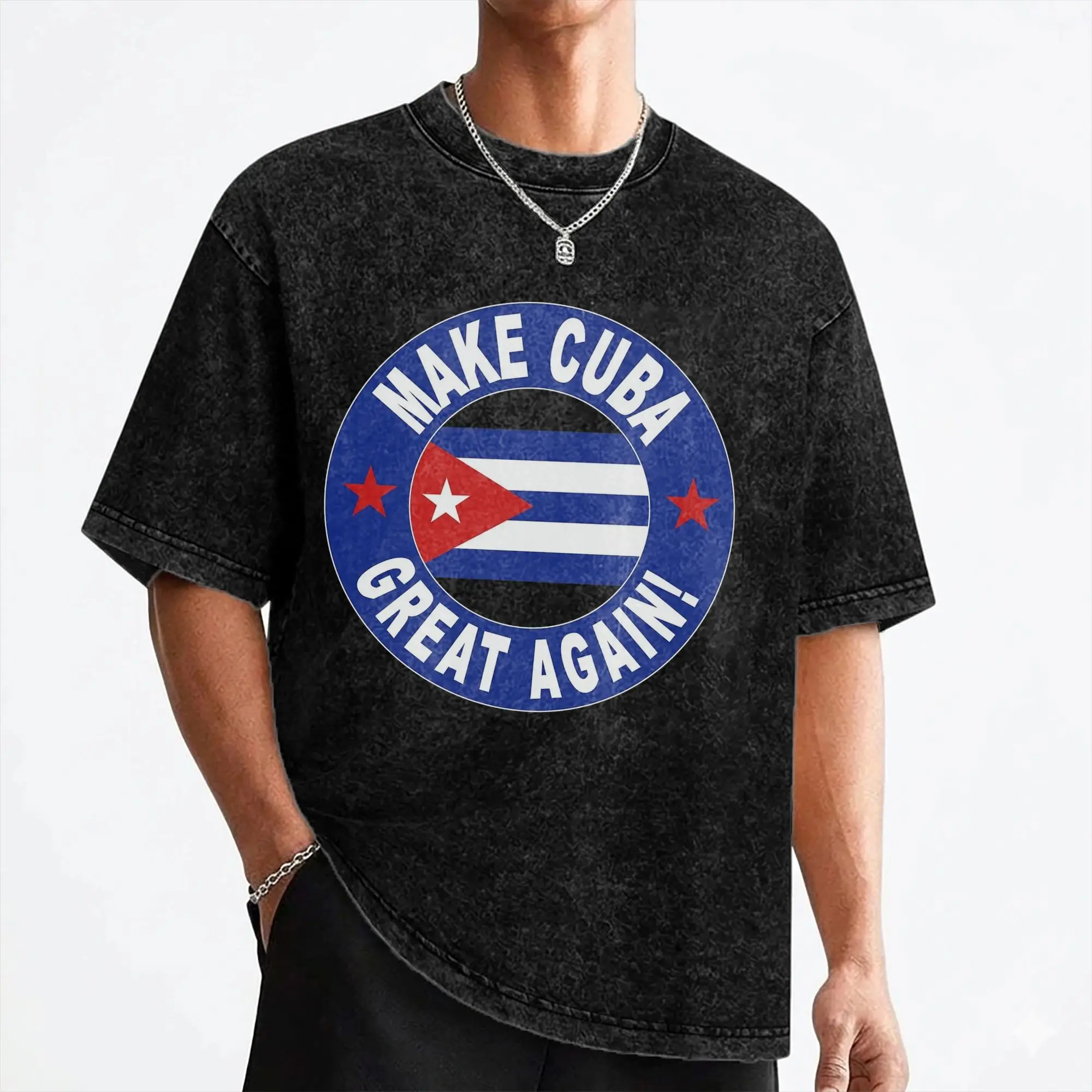 Washed T Shirts Make Cuba Great Again Hip Hop Cool T-Shirts Oversize  Streetwear Cotton Printed Tops Tops Tees for Men Women