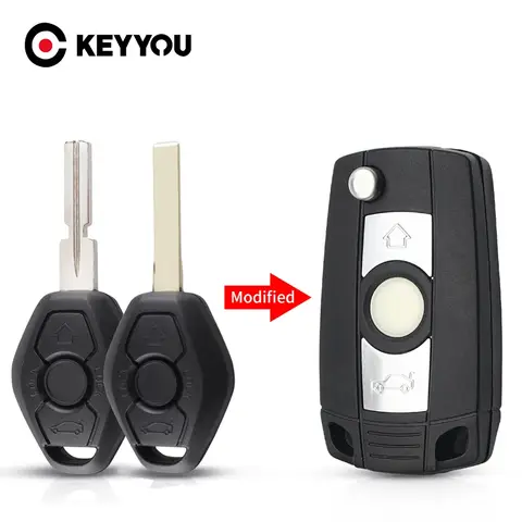 KEYYOU Replacement Car Key Fob For BMW 1 3 5 6 7 Series X3 X5 Z3 Z4 3 Button Modified Flip Key Remote Fob HU92/HU58 Blade