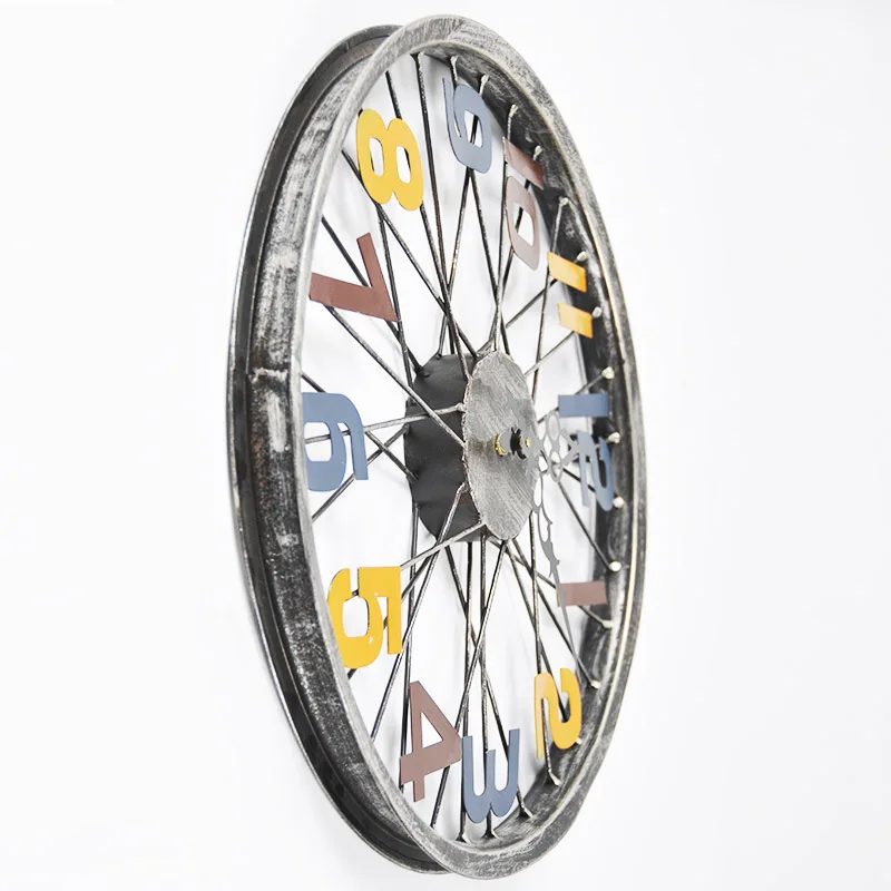 40 Antique metal Design Decoration Bicycle Wheel Shaped Wall Clocks Creative Home Decor living room household Silent Art Watch