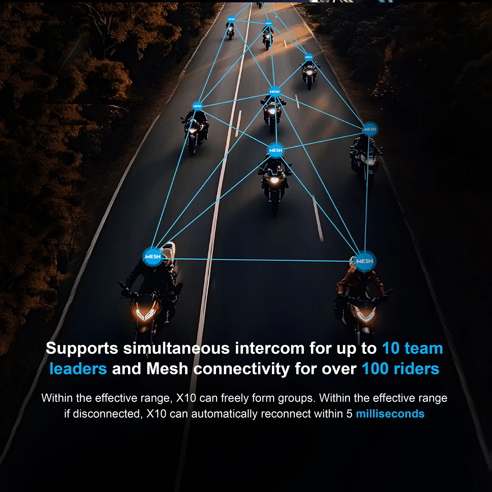 EJEAS X10 Cuffie per casco moto 2-10 ciclisti Mesh4.0 + 5G + BT Sistemi di comunicazione Audio Multitasking Ricarica magnetica FM IP67