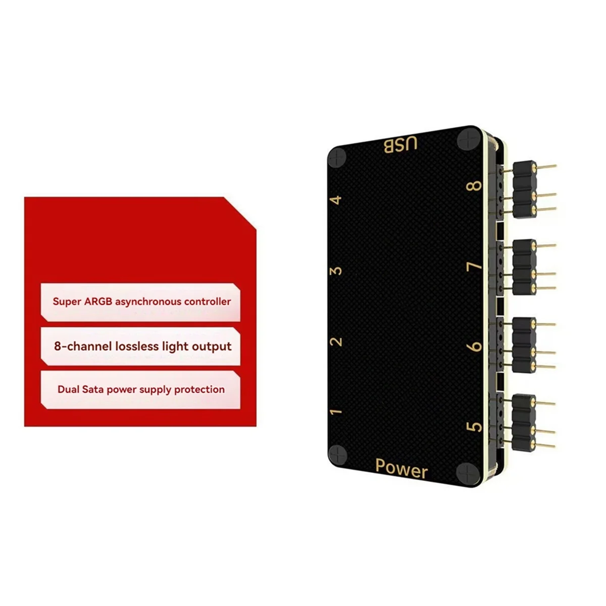 QA06R SignalRGB OpenRGB Universal 8Port 5V 3PIN ARGB Asynchronous Controller HUB for Computer PC Case Cooling Fans Light Strip