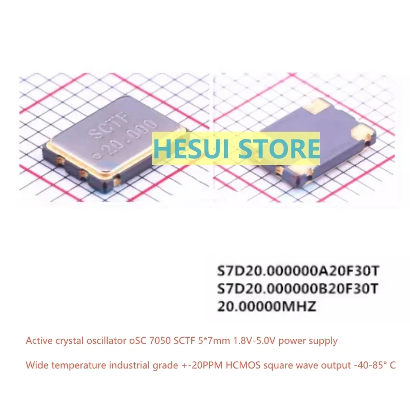 

5PCS Active SMD crystal oscillator OSC 5*7 7050 20M 20MHZ 20.000MHZ 3.3V 5V