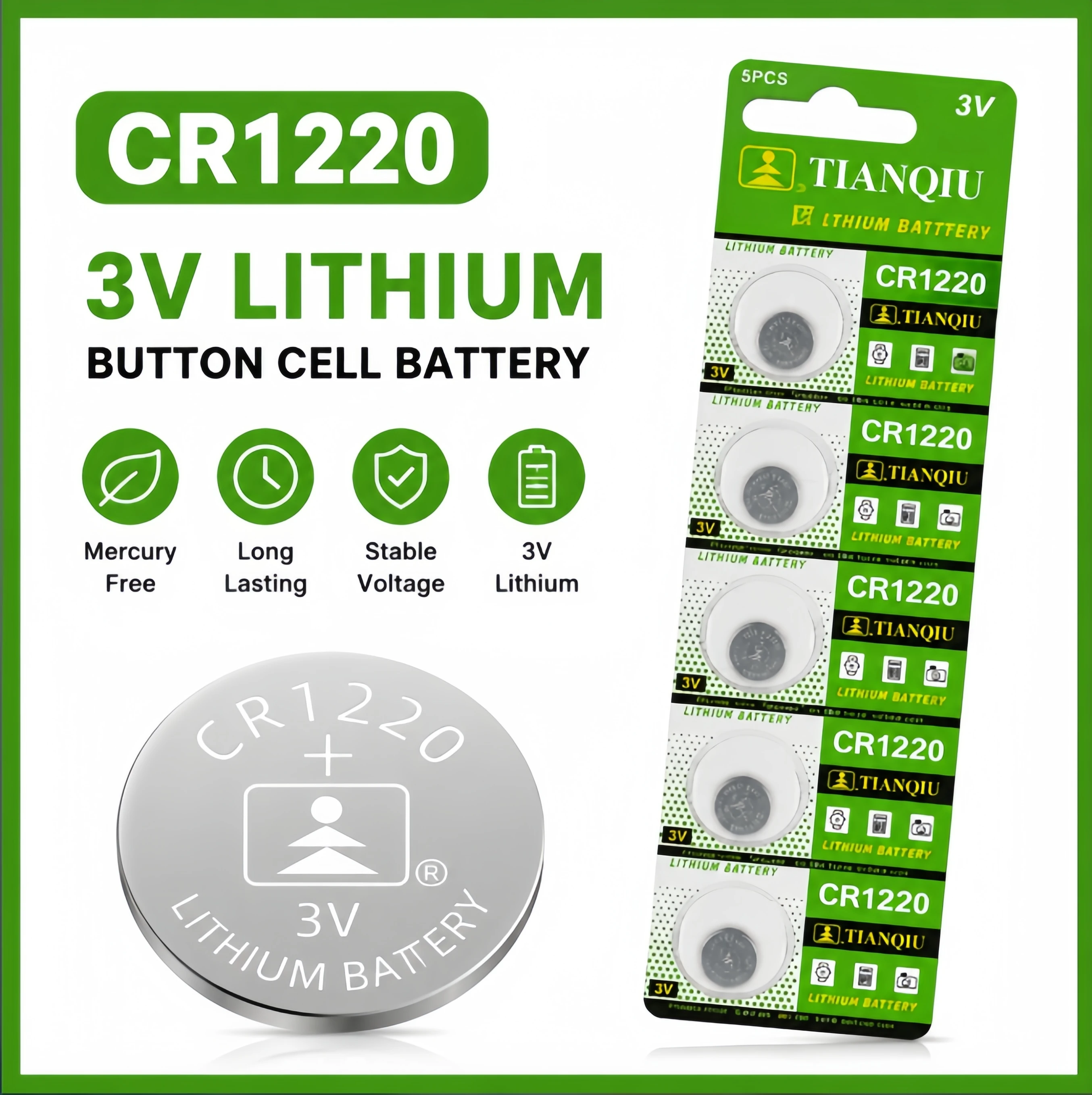 5-50PCS CR1220 Button Coin Cell Battery For Watch Car Remote Key ECR1220 GPCR1220 5012LC 3V CR 1220 Lithium Batteies