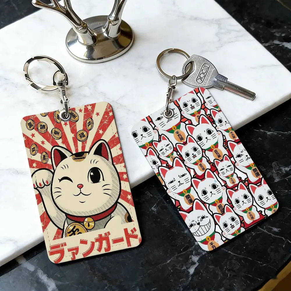 Porte-cartes de visite et de monte-escalier Maneki Neko Rich Luck Money Cat avec capteur et protection anti-chute, porte-clés
