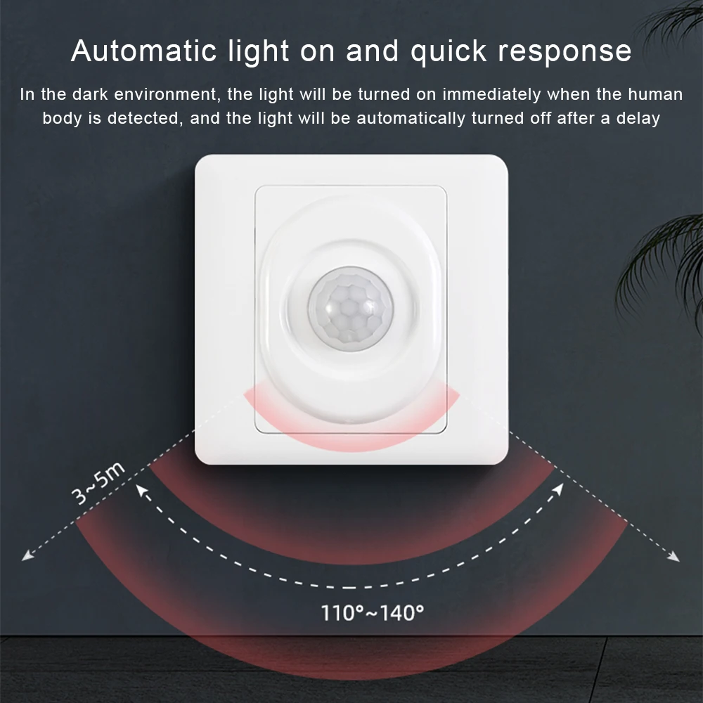 PIR Infrared Motion Sensor Switch Second-line 86 Type Human Body Sensor Switch Staircase Automatic Module Light On Off 220V