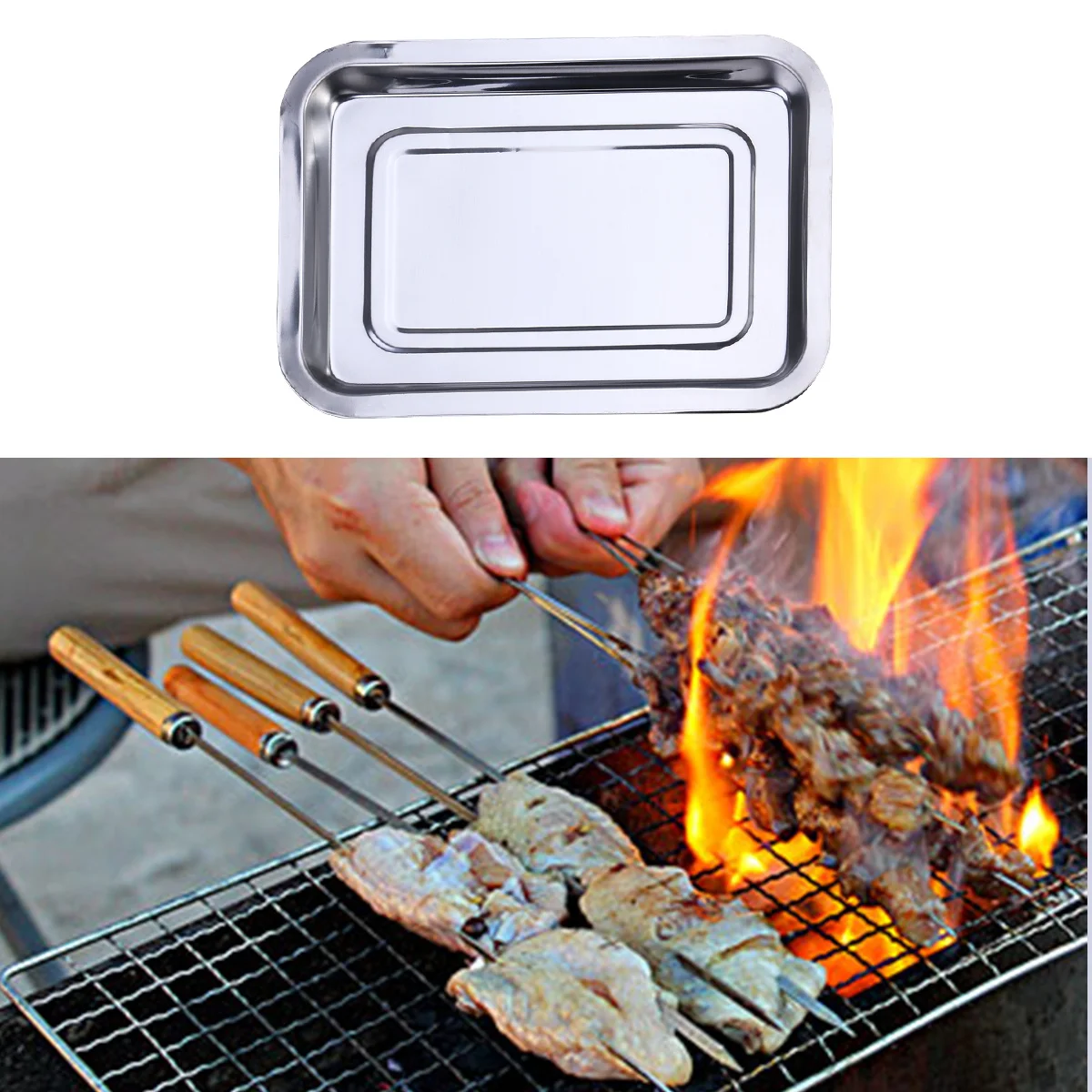 

Гриль-плита из нержавеющей стали 45X35X2 см, гладкая, легкая, нержавеющая, кухонный поднос для сушки, держатель для посуды, сковорода-гриль