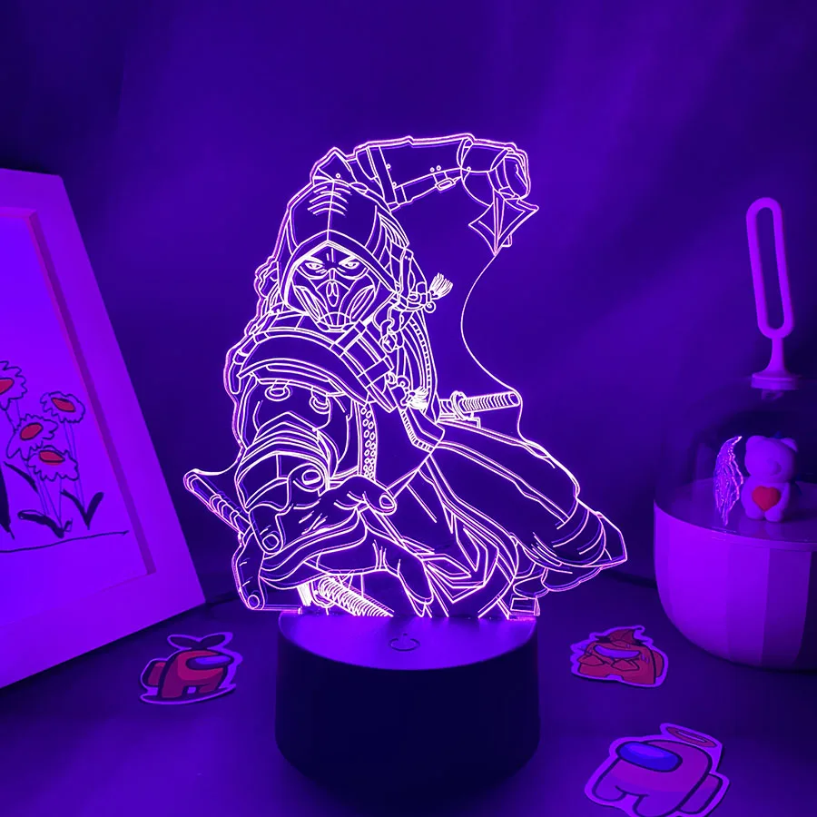 Veilleuses au néon LED 3D pour décoration de chambre d\'enfant, lampes à lave Scorpion, jeu chaud, Mortal Kombat, Scorpion, cadeaux d\'anniversaire