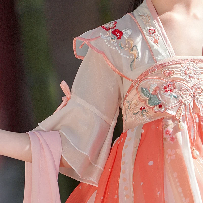 فستان شيفون صيني تقليدي صيفي من Hanfu للفتيات فستان Tang صيني بتنورة زهرة Hanfu
