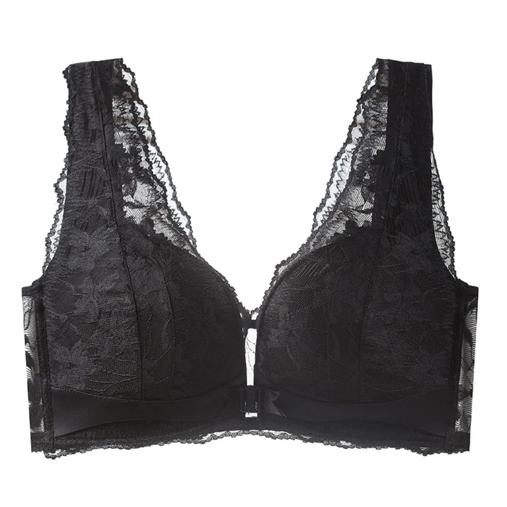 

Widen Straps Push Up Front Button Lace Bra Anti-sagging Shockproof Wireless Deep V Bra Breathable Lingerie Women Underwear Girls