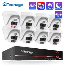 Techage 울트라 HD POE 보안 카메라 시스템, 양방향 오디오, 얼굴 감지, 풀 컬러 야간 H.265 CCTV 비디오 감시 세트, 8MP, 4K