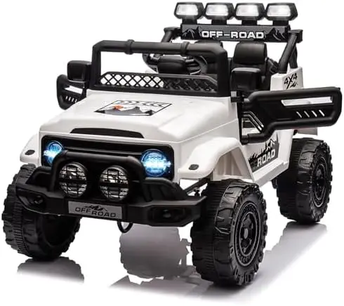 12V Ride On Truck Car, Battery Powered Car w/Remote Control, Spring Suspension, LED Lights, Bluetooth, 3 Speeds, Electric Car