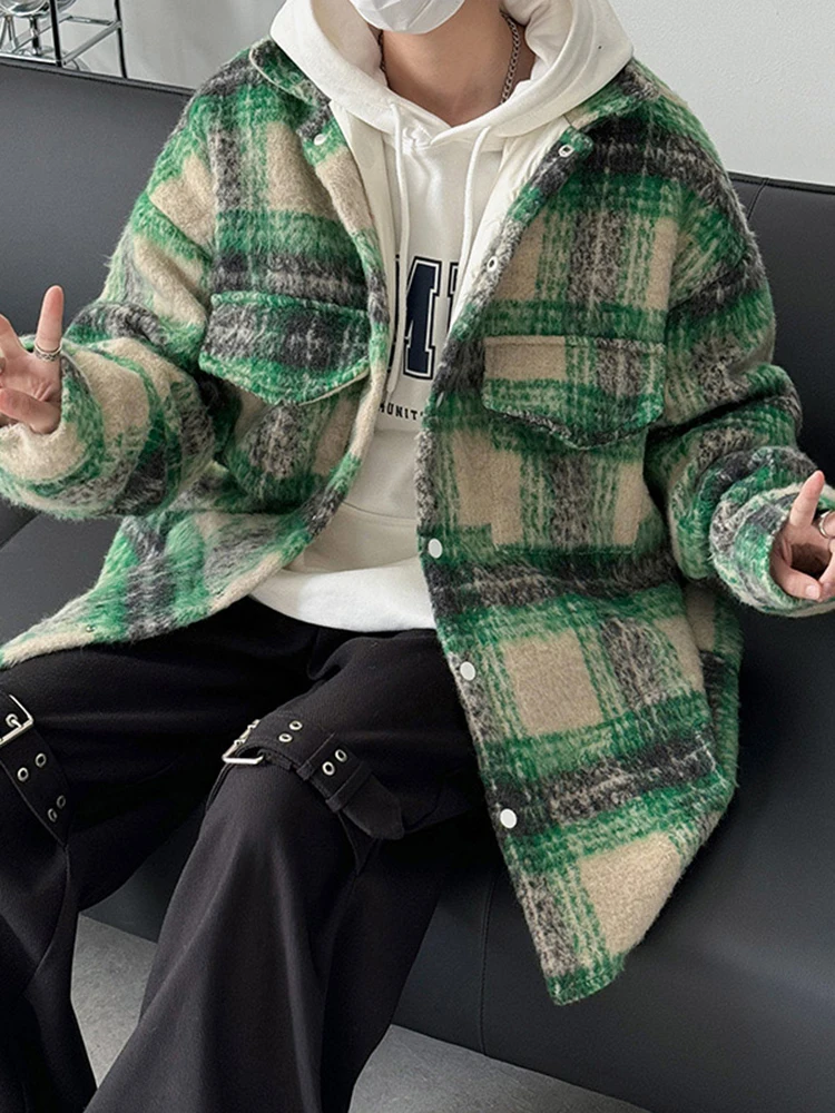 

Thiened Winter Men's Quilted Coat Small Fraance Sle Woolen Plaid Jaet Warm Faionable Workwear Trendy Cotton Coat