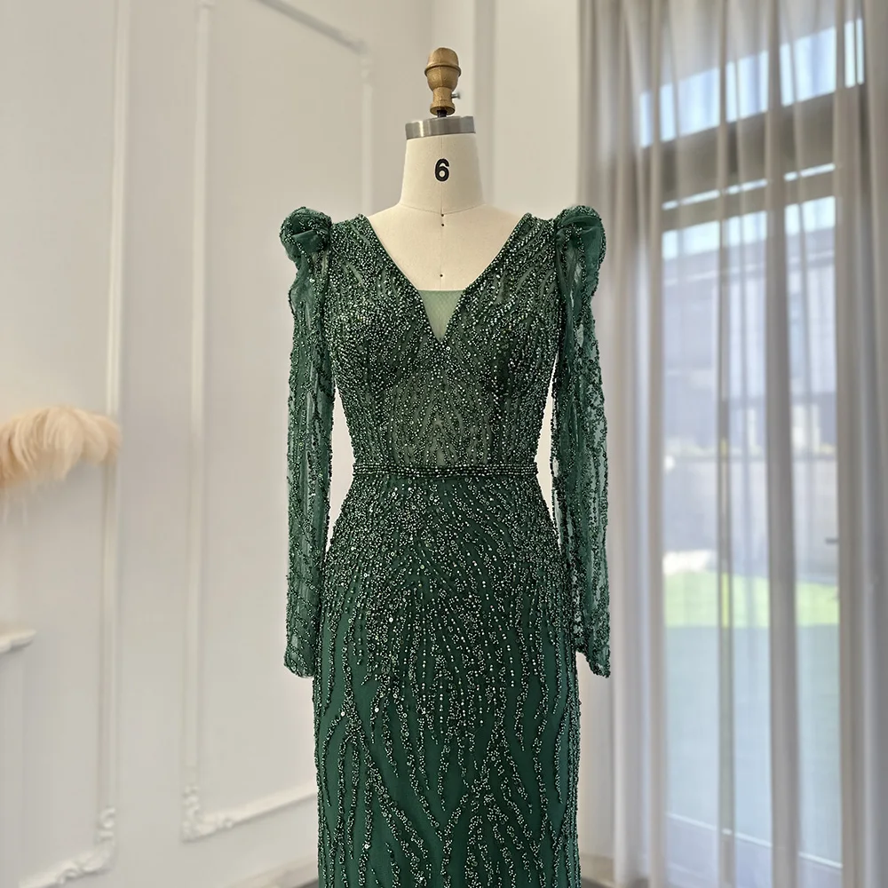 Sharon Said-Robe de soirée sirène bleu marine pour femme, robe de mariage, manches longues, vert émeraude, robe de soirée formelle arabe personnalisée, SS099