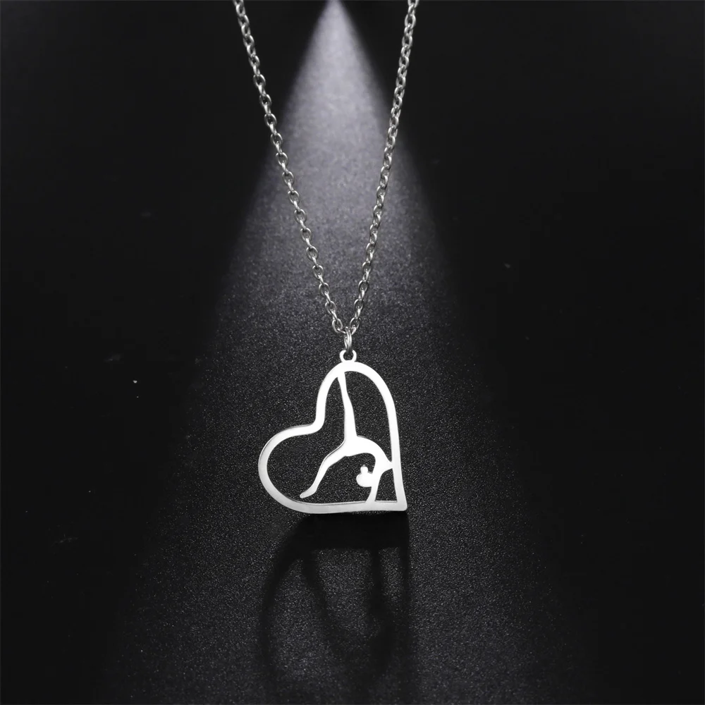 Silver Color Gymnast Love Gymnastics Pendant Necklace American Flip Gymnast Pendant Woman Fine Sports Stainless Steel Jewelry