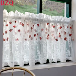 French White/Pink Lace Short Curtains for Living Room Embroidered Strawberry Tulle Short Curtains for Kitchen #A283