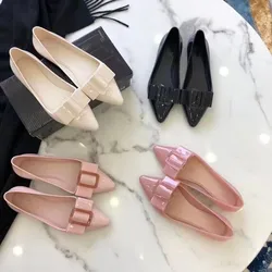 New Melis Women Spring Jelly Shoes Girl Fashion Hot sale Bow Square Buckle Flat Pointed Toe Single Shoes SM010