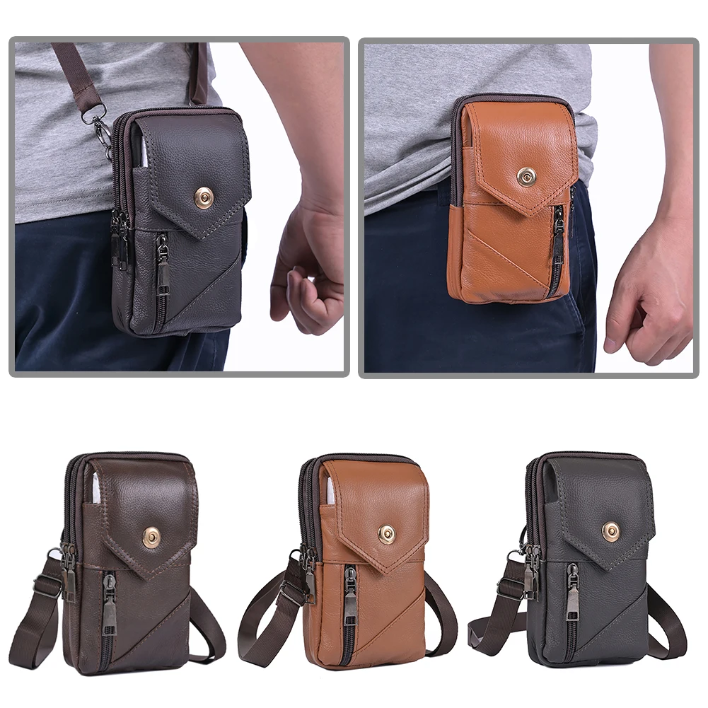 Quality Men Leather Waist Bag Crossbody Waist Pack Male Retro Phone Belt Bum Pouch Men\'s Shoulder Bag Mal Phone Pouch Purse Bags