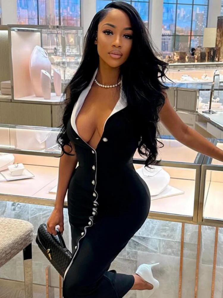 

Sister Star Elegant Temperament Senior Sense of Color Collision Slim High-waisted Button Wholesale Commuter Mid-length Dresses