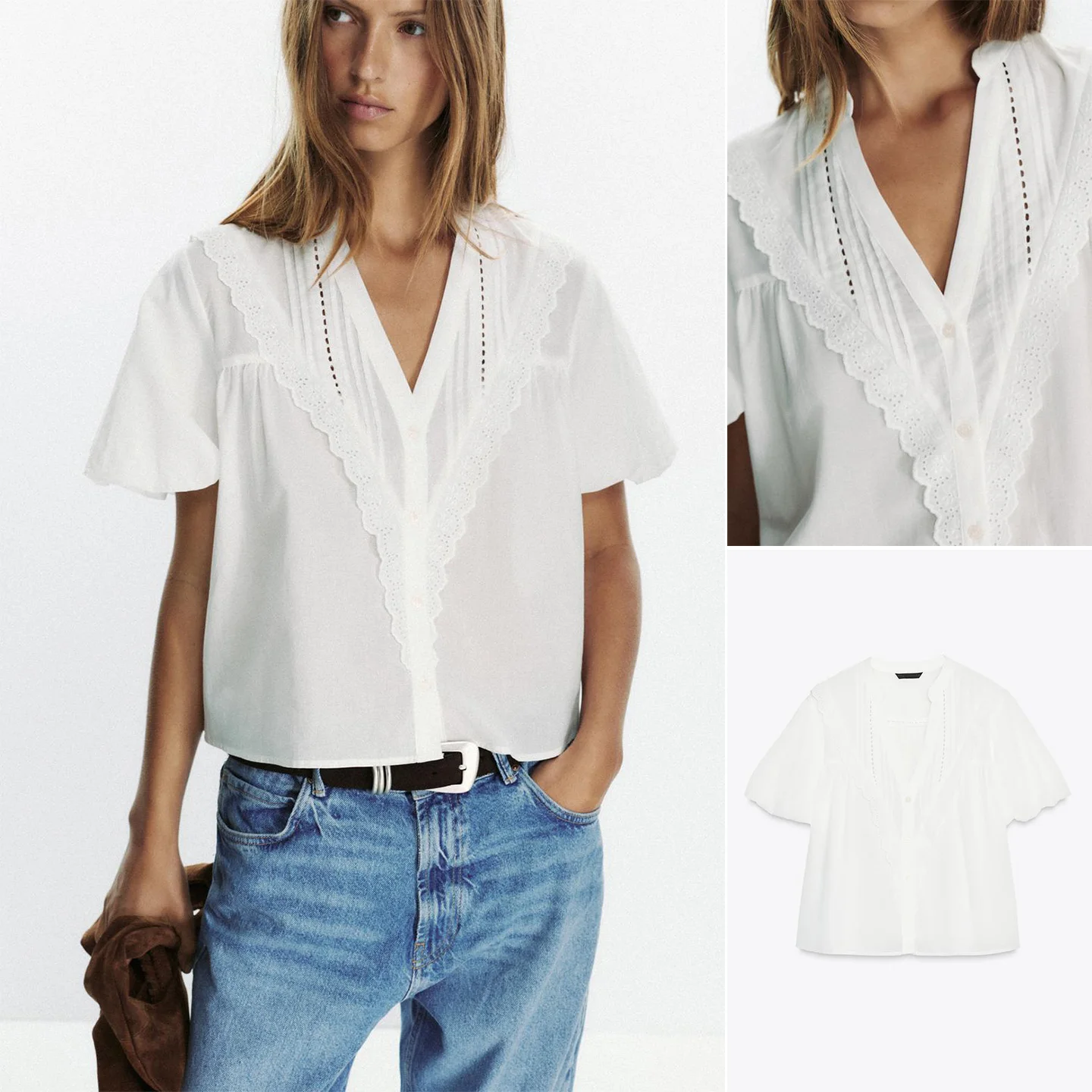 Summer Women's Loose Cotton-Like Shirt Casual Solid White