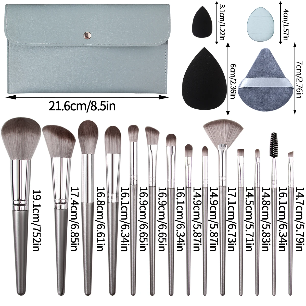 ชุดแปรงแต่งหน้าอเนกประสงค์ขนนุ่ม 14 ชิ้น & ฟองน้ำแต่งหน้าไม่ติด 10 ชิ้นไข่/พัฟแป้ง & ถุงเก็บ 1 ชิ้น