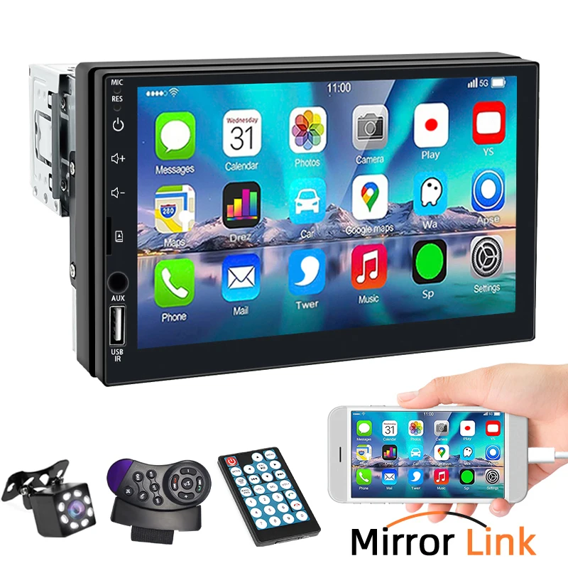 Hippcron Mirror Link 1 Din Auto-MP5-Player, 7" HD-Touchscreen Bluetooth FM-Radio für Rückfahrkamera
