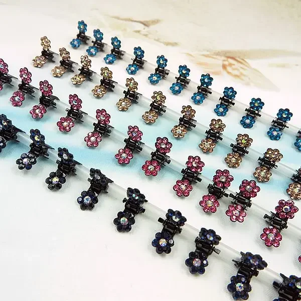 Mini Rhinestone Hair Clips Women Girls Crystal Flower Hair Claws Shiny Metal Hairpins Kids Party Headwear Hair Accessories