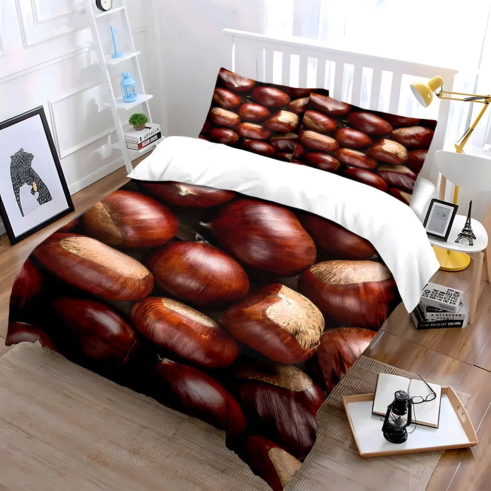 Close-up of glossy chestnuts Bedding Set for Kids Luxury Gift 3pcs Digital Print Comforter Set Soft Comfortable Breathable