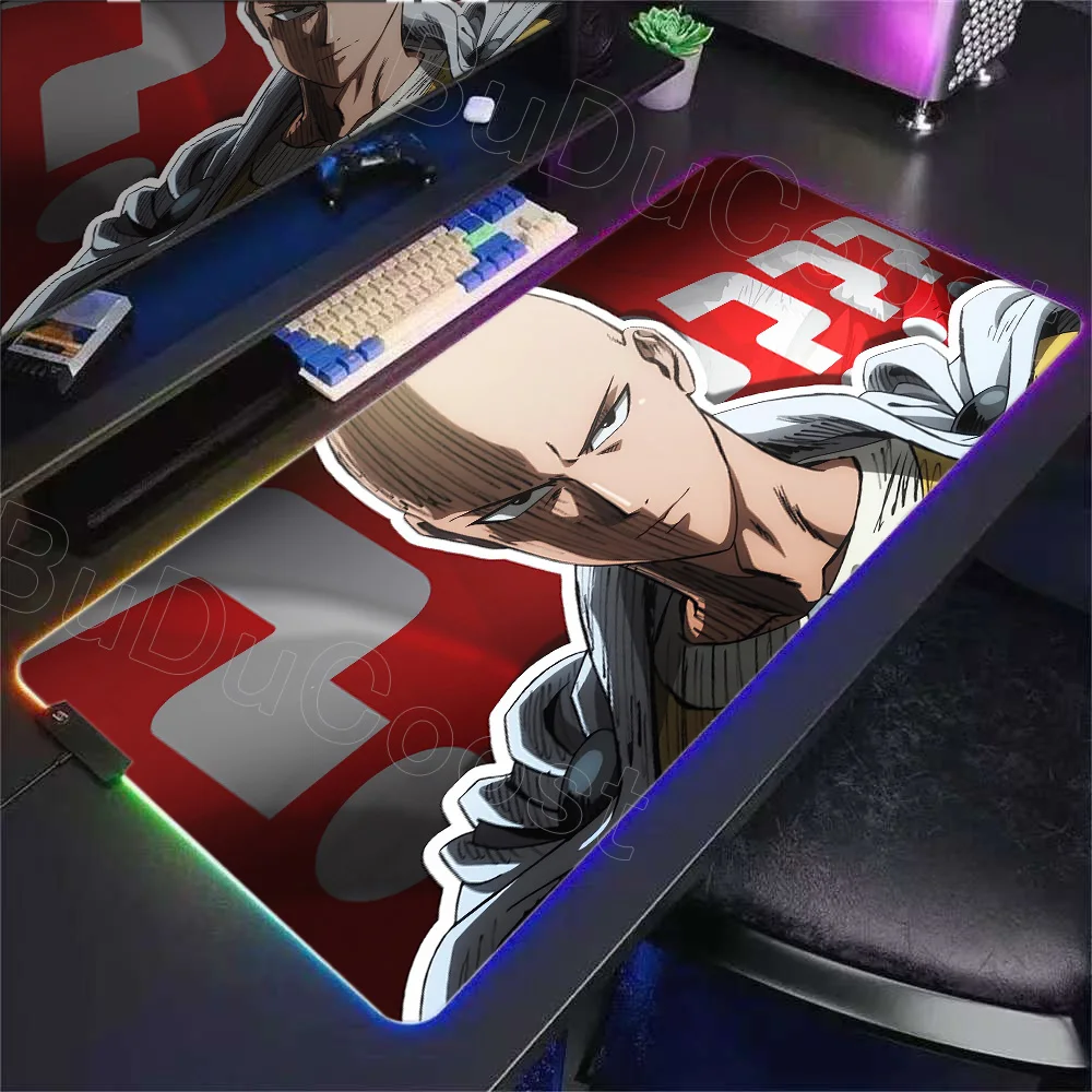 

Cool One Punch Man 3 Large RGB Gamer Mousepad 40x90 Mouse Mat Gaming Mousepads LED Keyboard Mats Luminous Desk Pads PC Mouse Pad