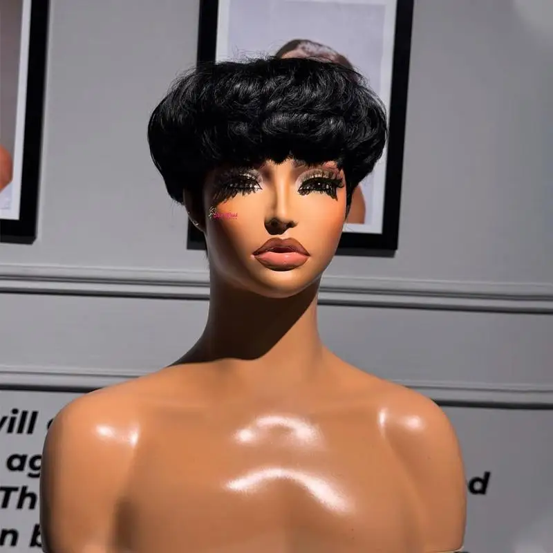Bowl Cut Pixie Wig for Women, Wavy & Fluffy Layered Style with Fringe, Daily & Fashion Wear