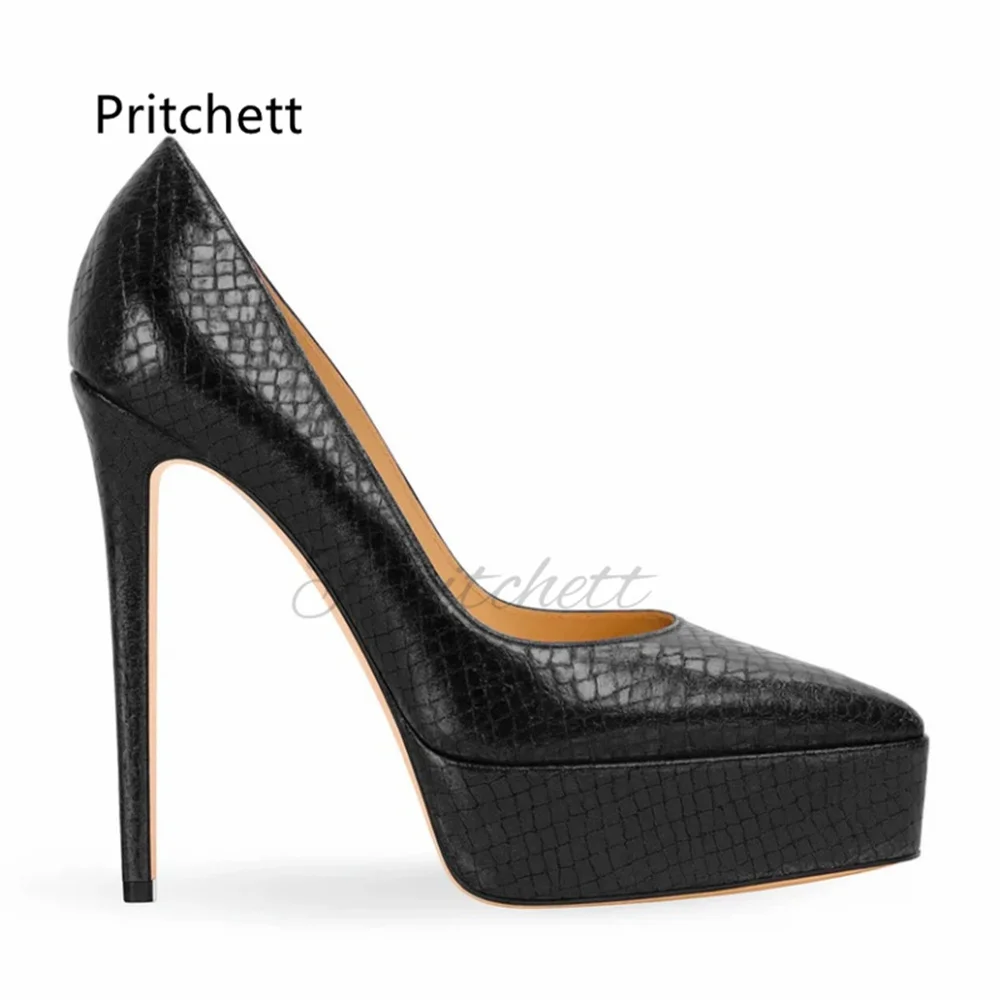 

Snake Pattern High Heels Pumps for Women Pointed Toe Stiletto Platform Solid Color Slip On Elegant Spring New Party Office Shoes