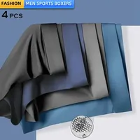 4PCS Underwear Men's Boxers Shorts Antibacterial Cool Soft Breathable Ice Silk Smooth Ventilate Fashion Colors Mixing XL 3XL 4XL