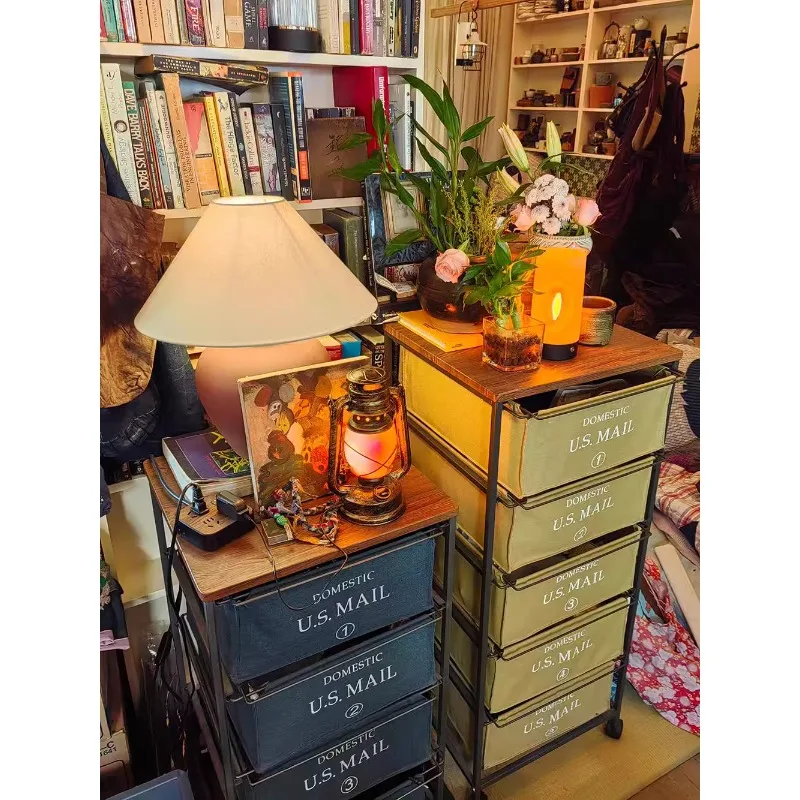 عربة تخزين من نوع درج الرياح الصناعية، طاولة بجانب السرير متحركة من القرون الوسطى تحت رف أرضية لخزانة الوجبات الخفيفة #5