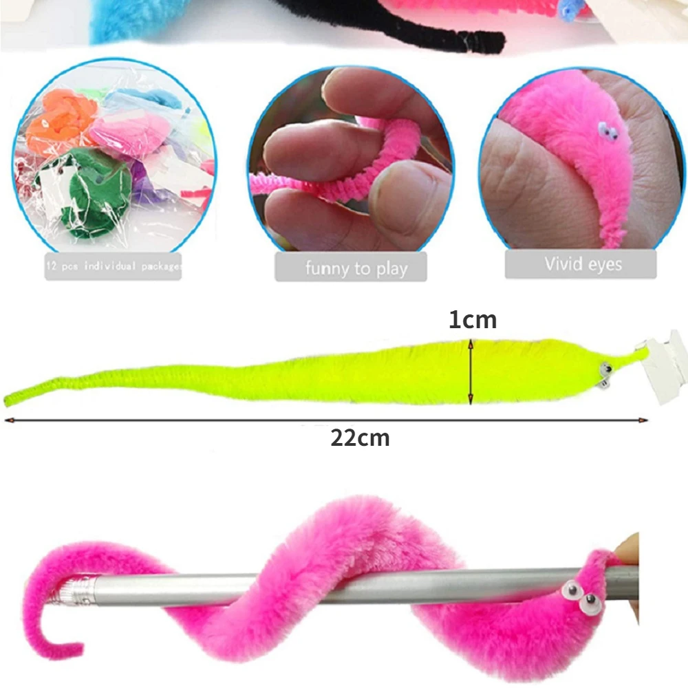 6/12pcs Magic Caterpillar Novelty Toy Magic Plush Fake Bug Seahorse Tricky Toy Halloween Party with Invisible Rope Spell Tool