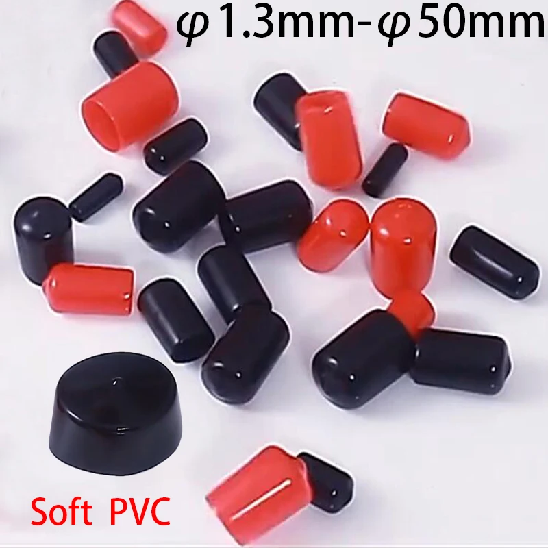 22mm To 50mm 60mm 70mm 80mm 90mm ID Bore Red Black Soft PVC Rubber Insulation Dustproof Cable Bolt Thread Rod Cover End Cap Plug