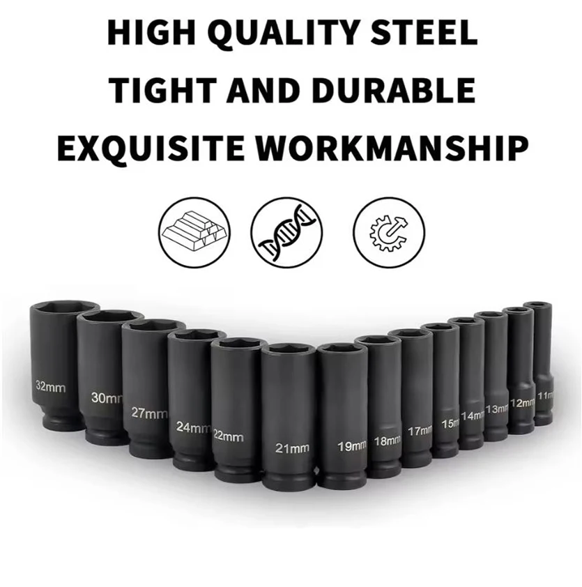 1/2 "محرك مقبس التصادم العميق محرك متري وجع المقبس مقبس التأثير العميق مفتاح هوائي رئيس أدوات إزالة الإطارات