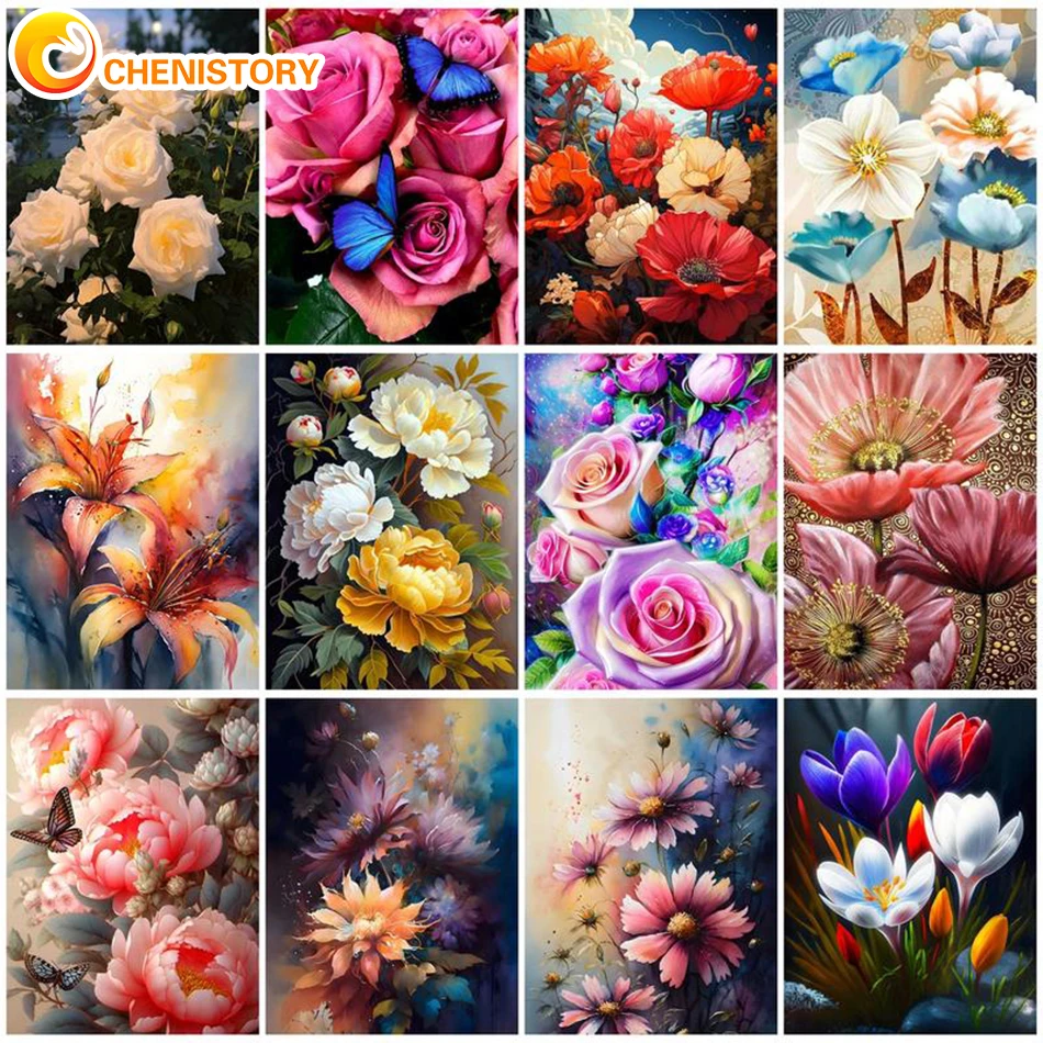 

CHENISTORY Painting By Numbers DIY Flower Kit For Adults Oil Picture By Number Acrylic Paint On Canvas Home Living Room Wall Art