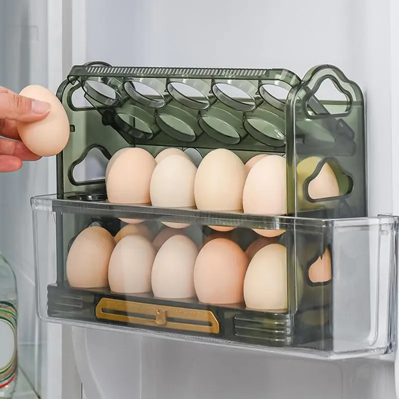 Fridge Shelf Egg Holder Egg Tray Flipping Rack for Fridge Side Doors with 3 Layers Egg Organization Holder with Date Recording