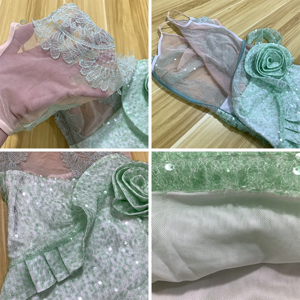 Fashion Spaghetti Straps Lace Sheer Mesh Mini Dress Floral Ruffles Sequin Cocktail Evening Party Short Gown Sexy Outfits Women