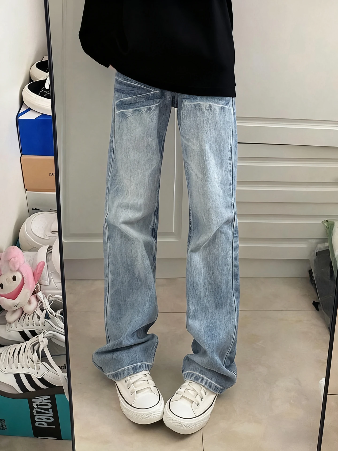 

Мужские джинсы Waed Blue Lightning Pattern, зауженные, прямые, с легким расклешением, повседневные, из денима, для подростков