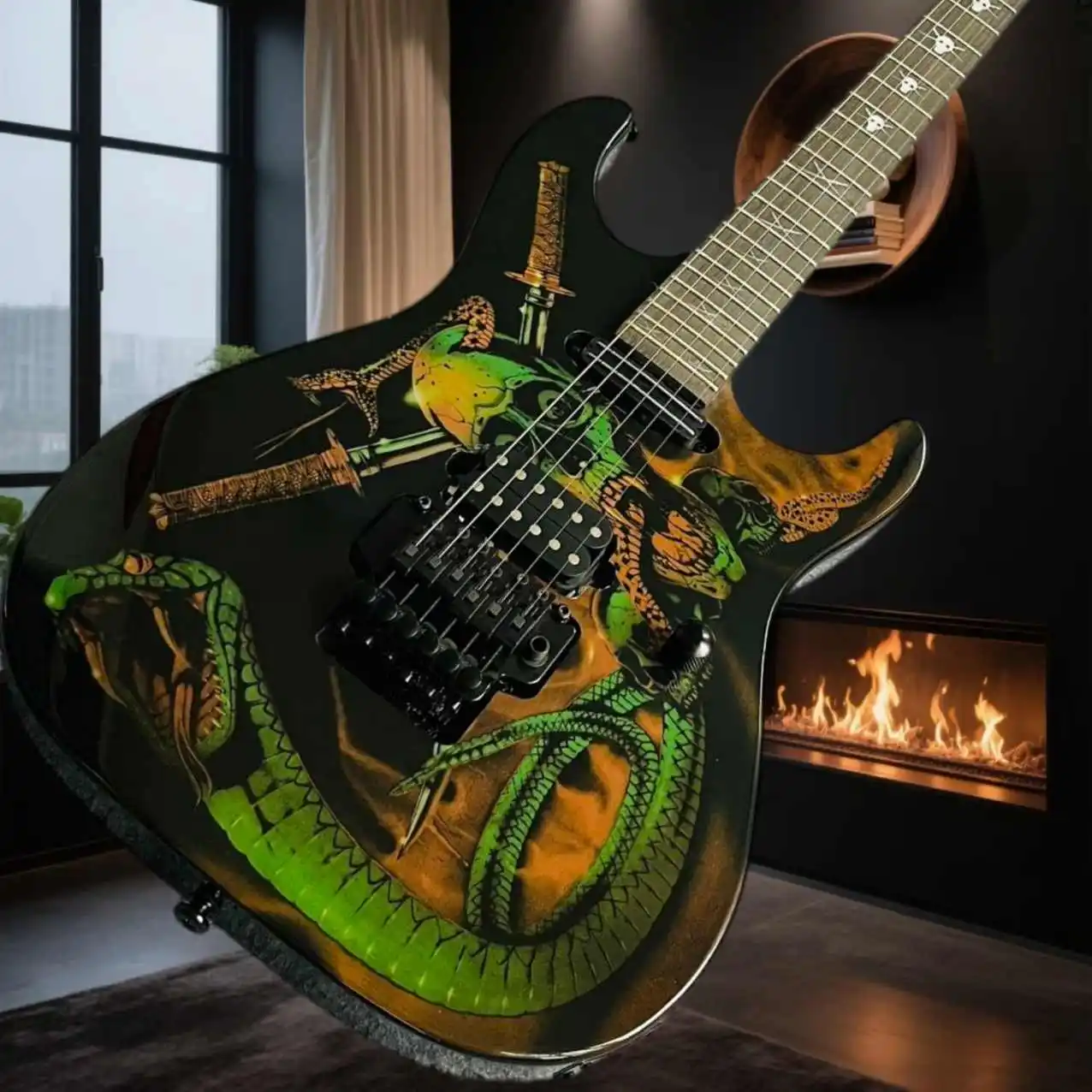 Skulls Snakes George Lynch Signature STGD Electric Guitar Dual Humbucker Big Tremolo Full Clear Tone Stage Ready Collectible